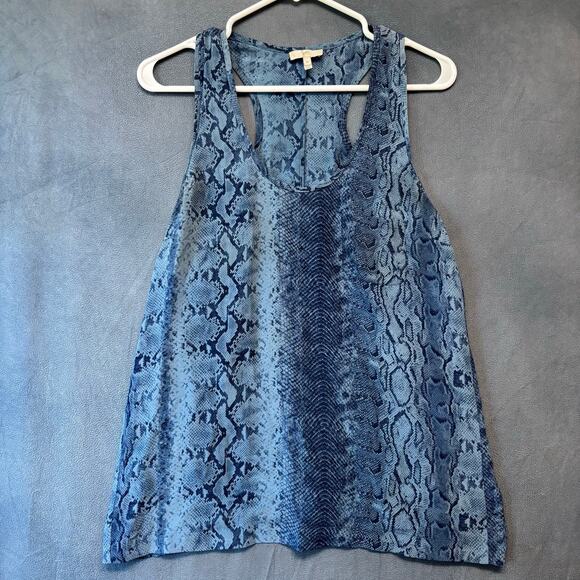 Joie Blue Gray Snakeskin Print Tank Top Racerback Medium Boho Chic Silk Minimal - Picture 1 of 10